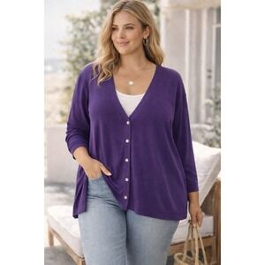 UNITS Jacket 3X Purple Liquid Knit Travel Witchy Jewel Tone Button Up Cardigan